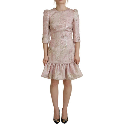 Dolce & Gabbana Pink Jaquard 3/4 Sleeve Sheath Midi Dress Dolce & Gabbana