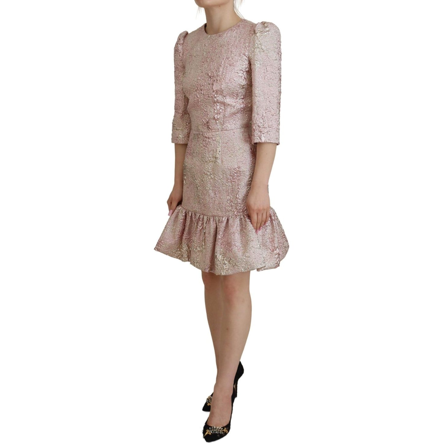 Dolce & Gabbana Pink Jaquard 3/4 Sleeve Sheath Midi Dress Dolce & Gabbana