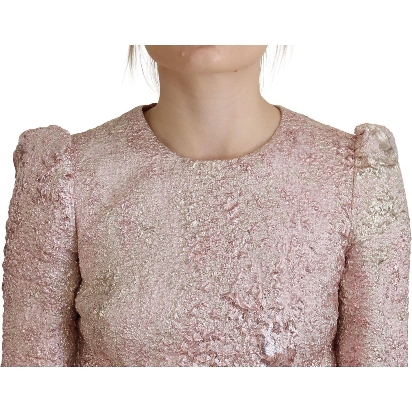 Dolce & Gabbana Pink Jaquard 3/4 Sleeve Sheath Midi Dress Dolce & Gabbana