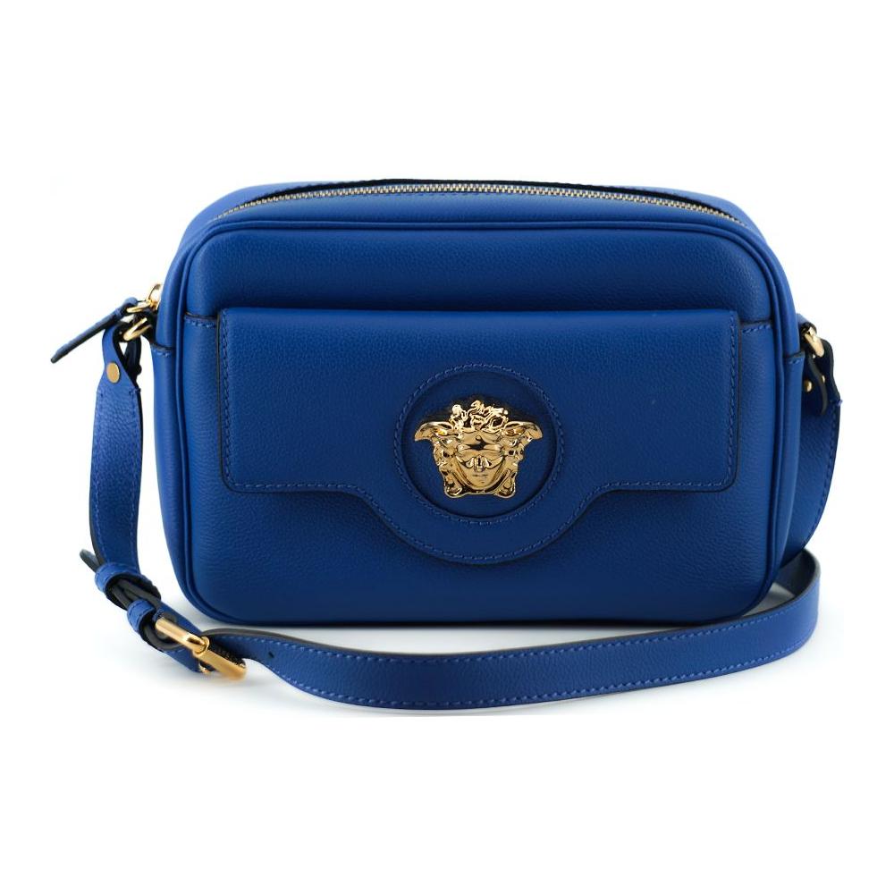 Versace Blue Calf Leather Camera Shoulder Bag
