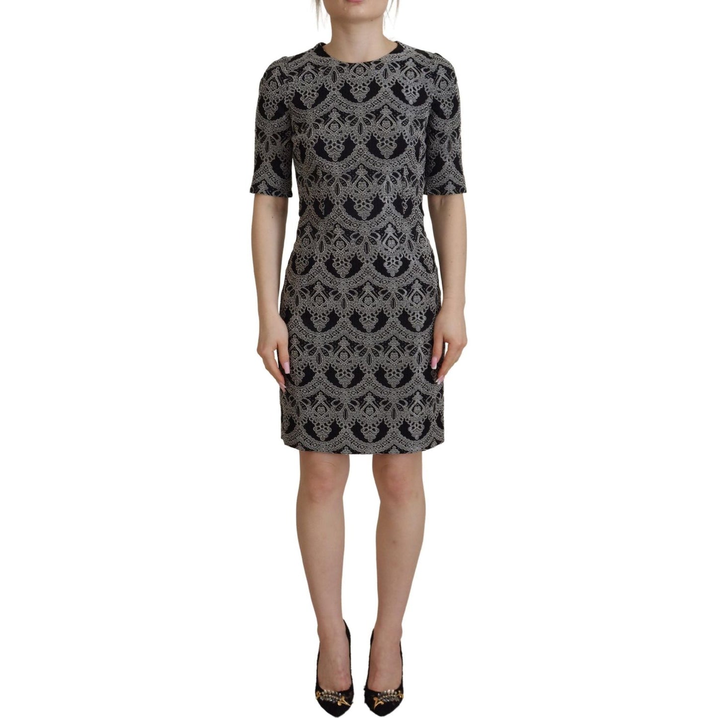 Dolce & Gabbana Black Gray Jacquard Sheath Bodycon Dress Dolce & Gabbana