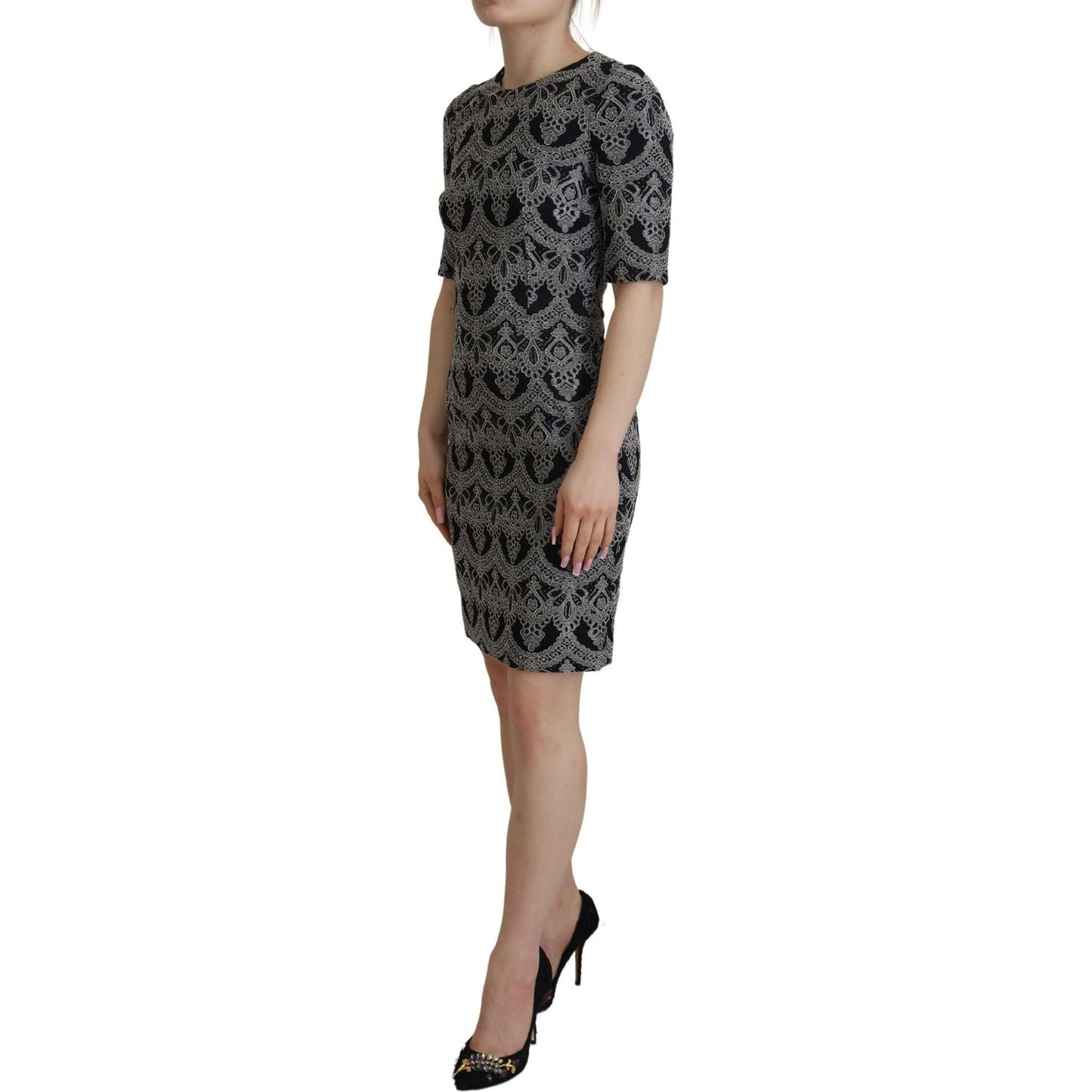 Dolce & Gabbana Black Gray Jacquard Sheath Bodycon Dress Dolce & Gabbana