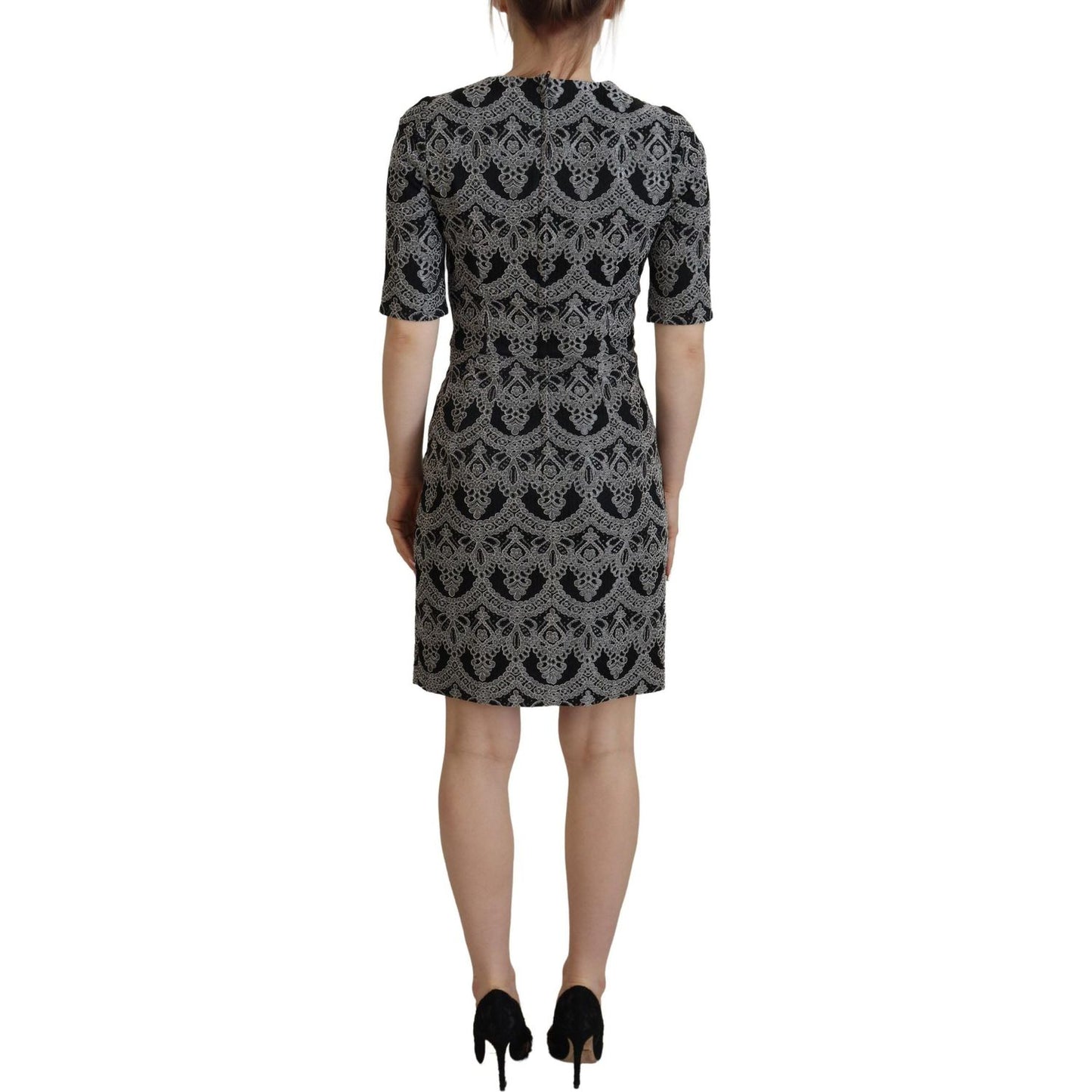 Dolce & Gabbana Black Gray Jacquard Sheath Bodycon Dress Dolce & Gabbana