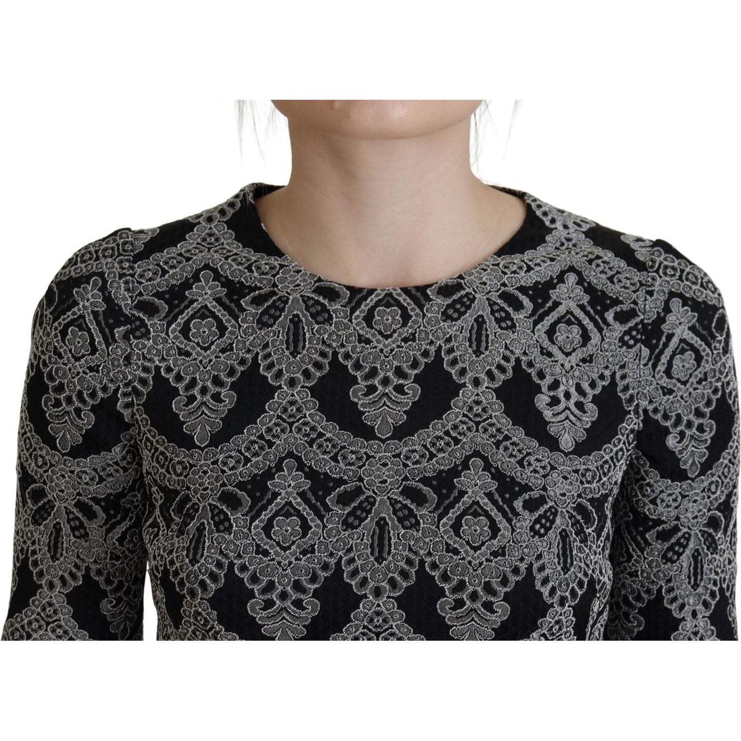 Dolce & Gabbana Black Gray Jacquard Sheath Bodycon Dress Dolce & Gabbana