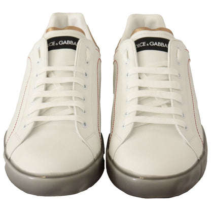 Dolce & Gabbana White Gold Leather Low Top Sneakers Casual Shoes