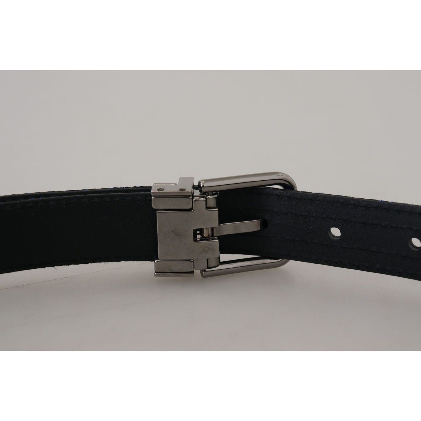 Dolce & Gabbana Blue Jacquard Stripe Silver Buckle Belt