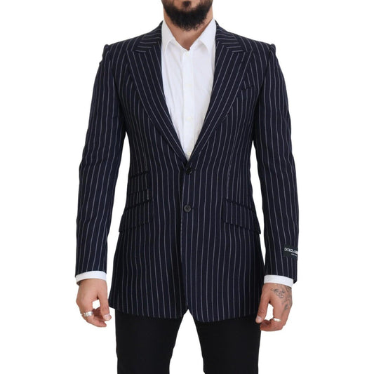Dolce & Gabbana Dark Blue Stripe Wool Single Breasted Blazer Dolce & Gabbana