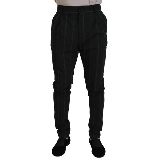 Dolce & Gabbana Black Striped Men Trousers Cotton Pants Dolce & Gabbana