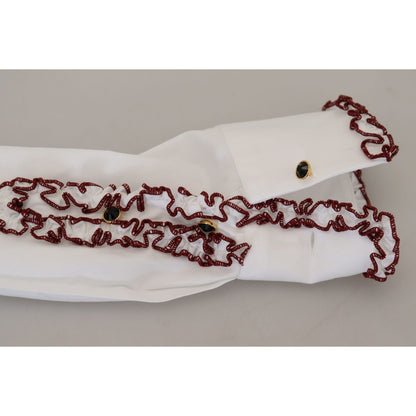 Dolce & Gabbana White Lace Long Sleeves Ruffle Collar Top