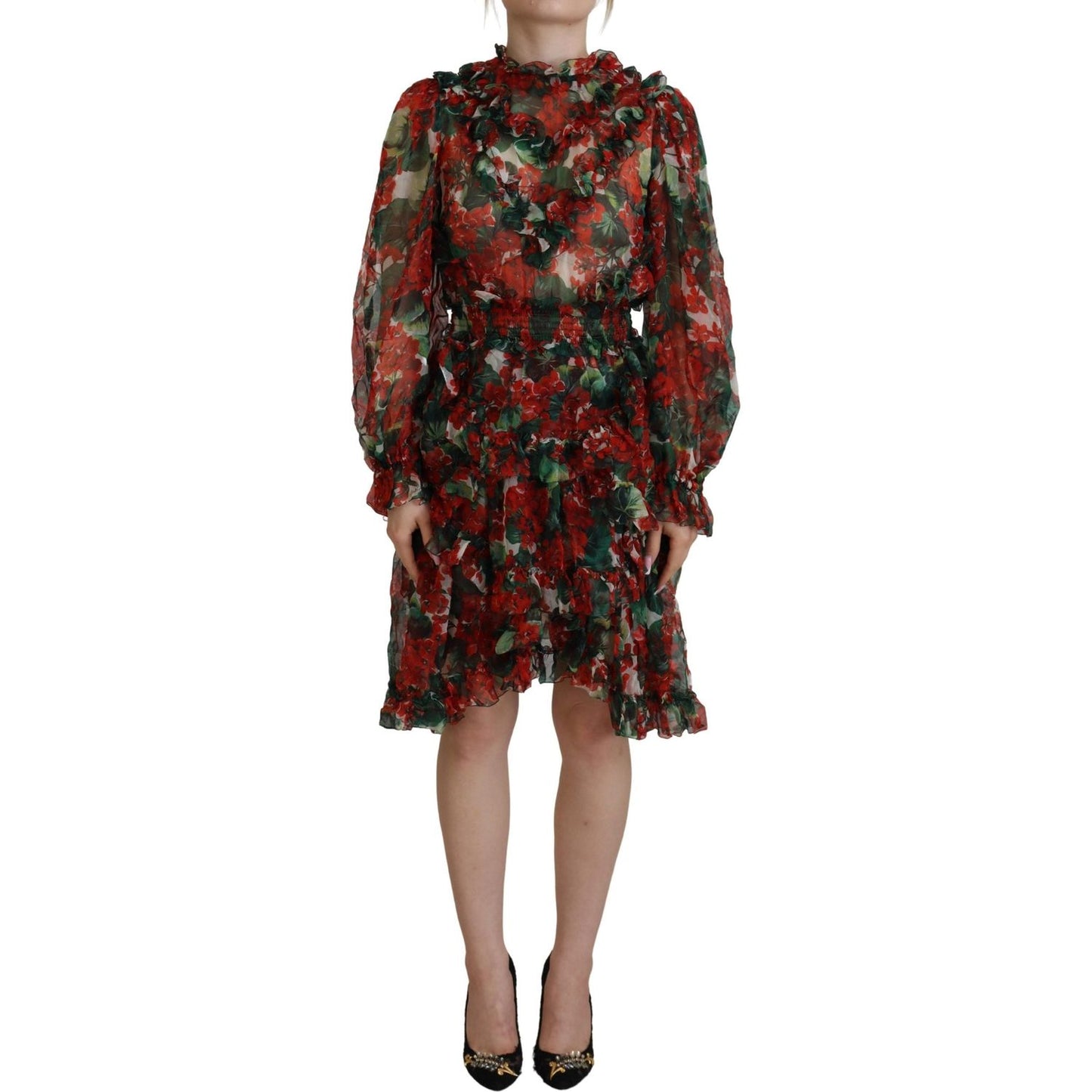 Dolce & Gabbana Multicolor Geranium A-line Knee Length Dress Dolce & Gabbana