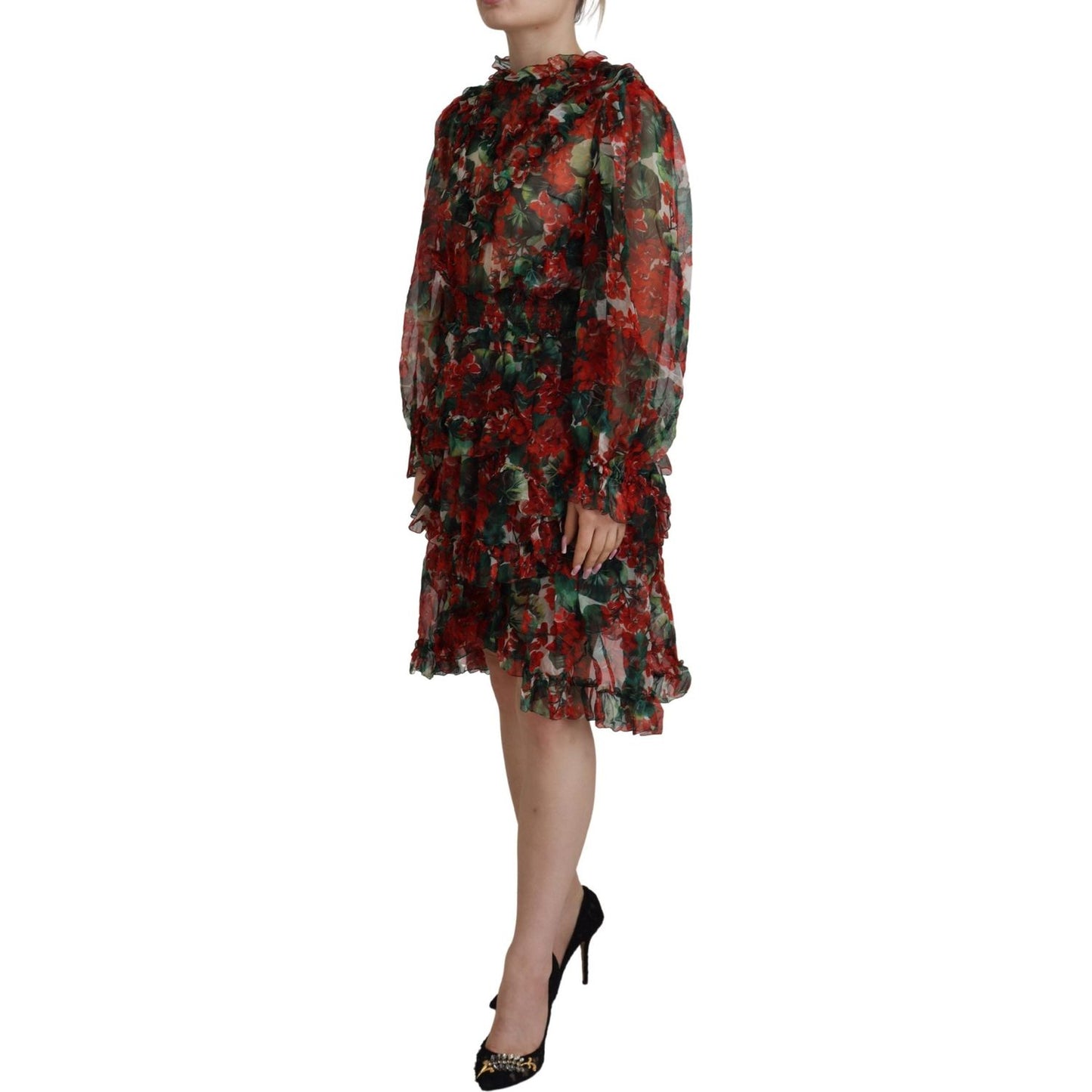 Dolce & Gabbana Multicolor Geranium A-line Knee Length Dress Dolce & Gabbana
