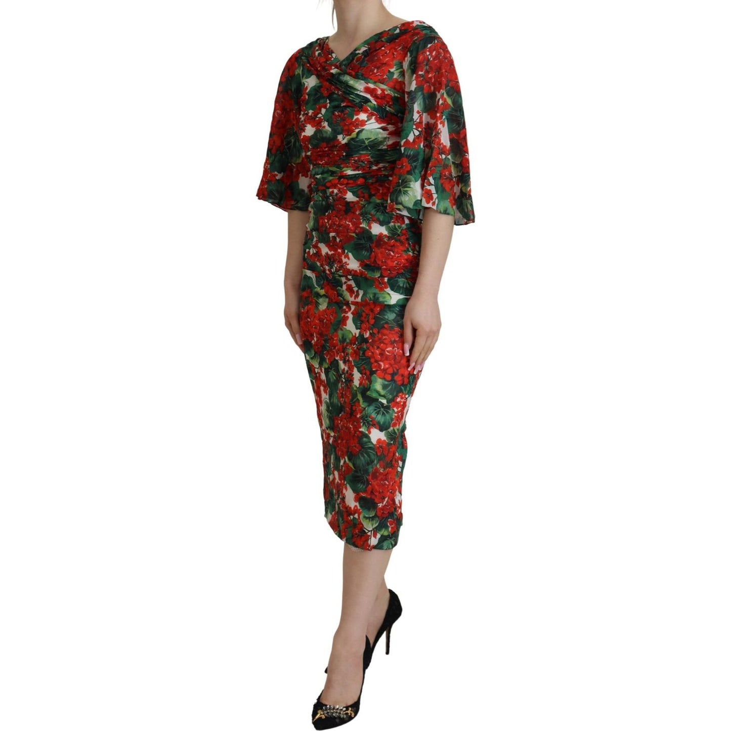 Dolce & Gabbana Multicolor Geranium Silk Sheath Midi Dress Dolce & Gabbana