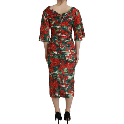 Dolce & Gabbana Multicolor Geranium Silk Sheath Midi Dress Dolce & Gabbana