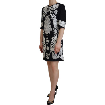 Dolce & Gabbana Black Lace Trim Half Sleeves A-line Dress Dolce & Gabbana