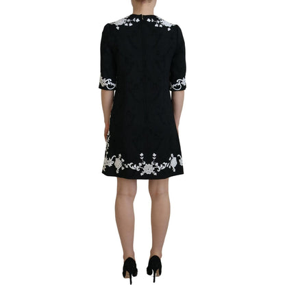 Dolce & Gabbana Black Lace Trim Half Sleeves A-line Dress Dolce & Gabbana