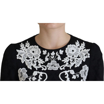 Dolce & Gabbana Black Lace Trim Half Sleeves A-line Dress Dolce & Gabbana