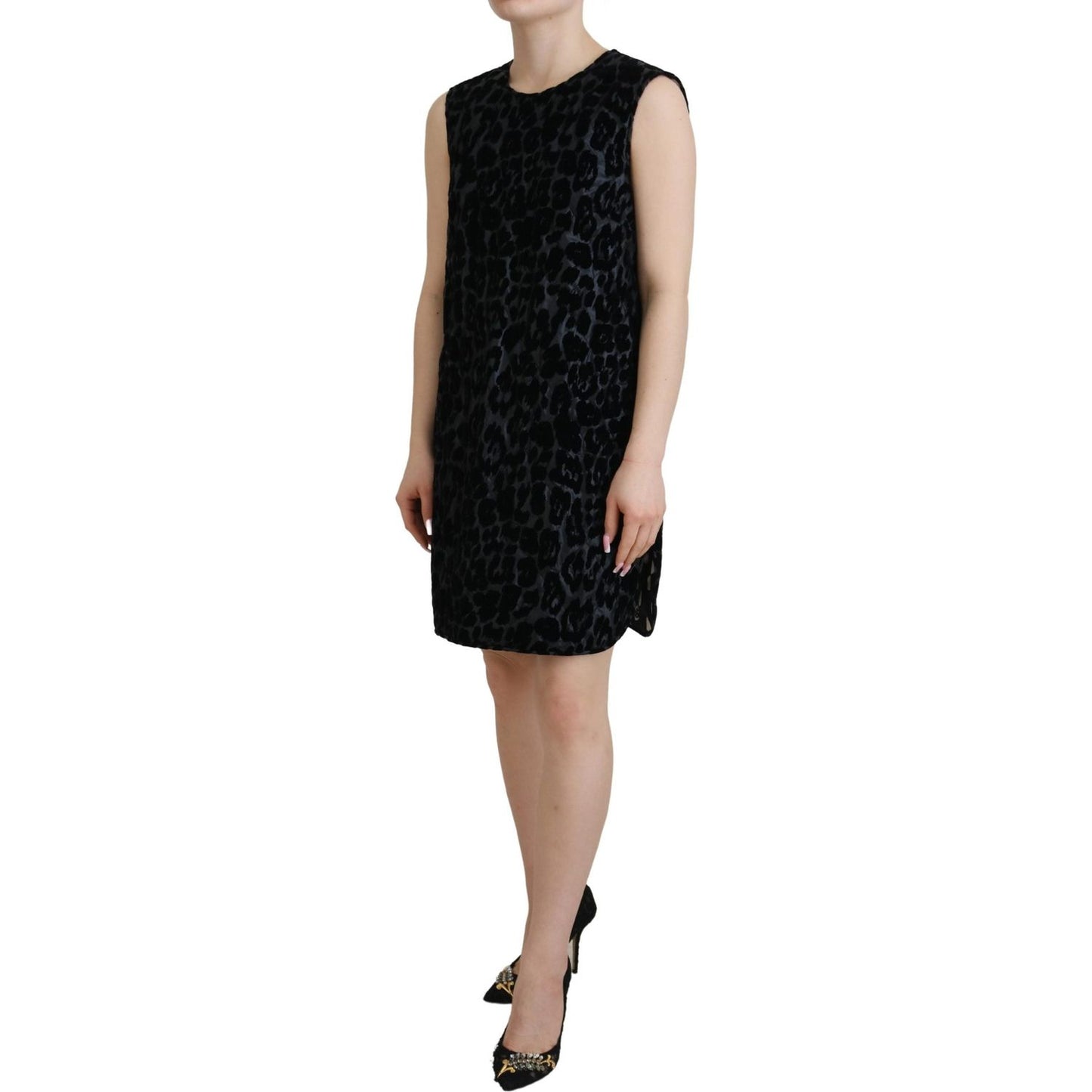 Dolce & Gabbana Black Leopard Shift Mini Polyester Dress Dolce & Gabbana