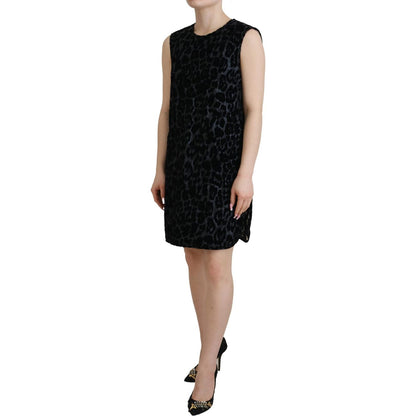 Dolce & Gabbana Black Leopard Shift Mini Polyester Dress Dolce & Gabbana