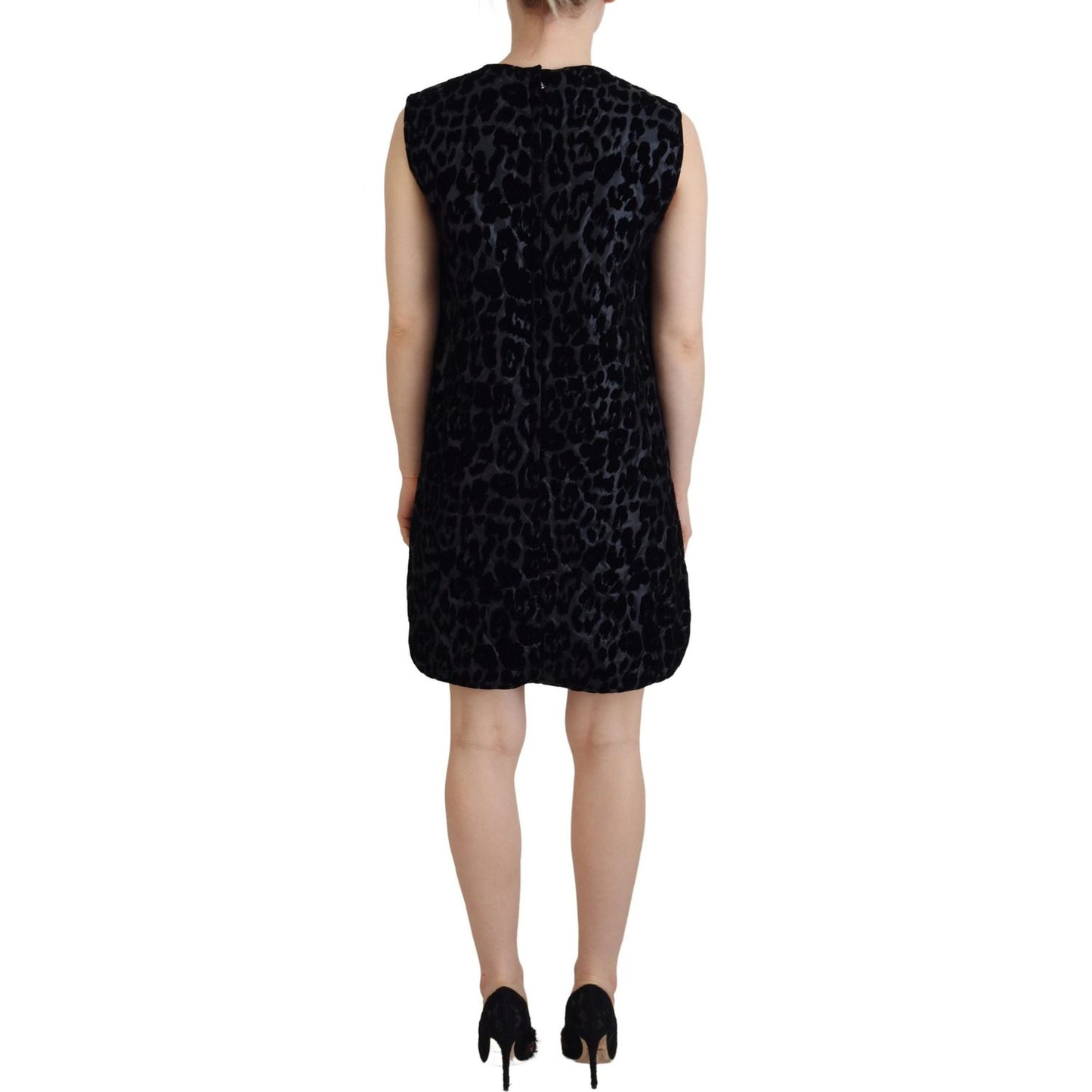 Dolce & Gabbana Black Leopard Shift Mini Polyester Dress Dolce & Gabbana