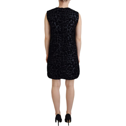 Dolce & Gabbana Black Leopard Shift Mini Polyester Dress Dolce & Gabbana