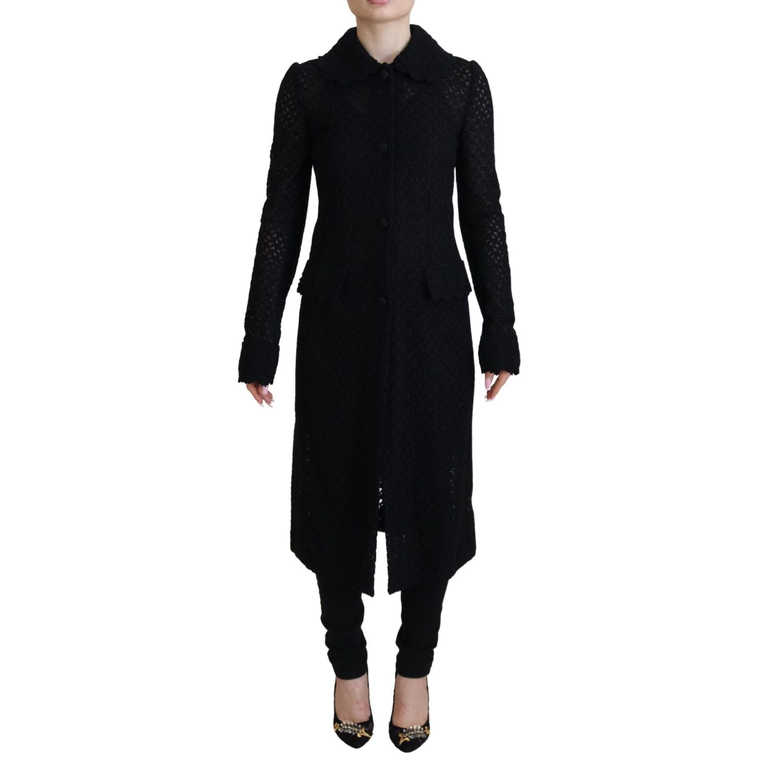 Dolce & Gabbana Black Button Down Long Blazer Cotton Jacket