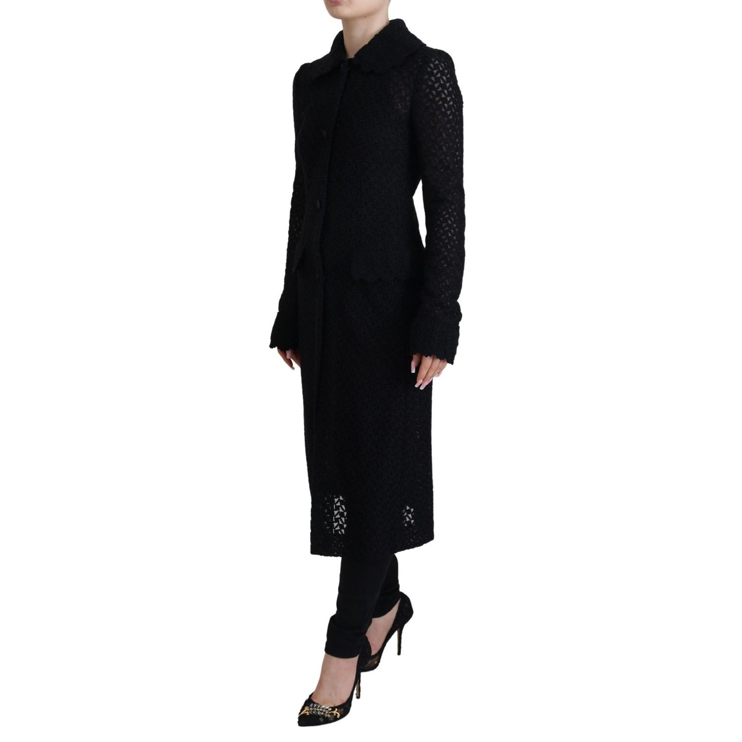 Dolce & Gabbana Black Button Down Long Blazer Cotton Jacket 11% Acrylic,1728,20% Viscose,28% Polyester,4% Wool,5% Nylon,67345645728,Black,Clothing,Dolce & Gabbana,Full-Length Jackets - Jackets & Coats - Clothing,IT40|S,Jackets & Coats - Clothing,Jackets &
