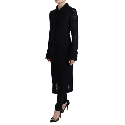 Dolce & Gabbana Black Button Down Long Blazer Cotton Jacket 11% Acrylic,1728,20% Viscose,28% Polyester,4% Wool,5% Nylon,67345645728,Black,Clothing,Dolce & Gabbana,Full-Length Jackets - Jackets & Coats - Clothing,IT40|S,Jackets & Coats - Clothing,Jackets &