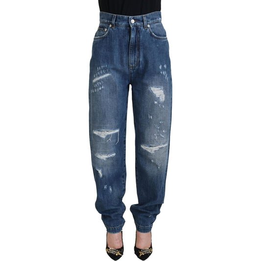 Dolce & Gabbana Blue Washed Cotton Tattered Denim Jeans