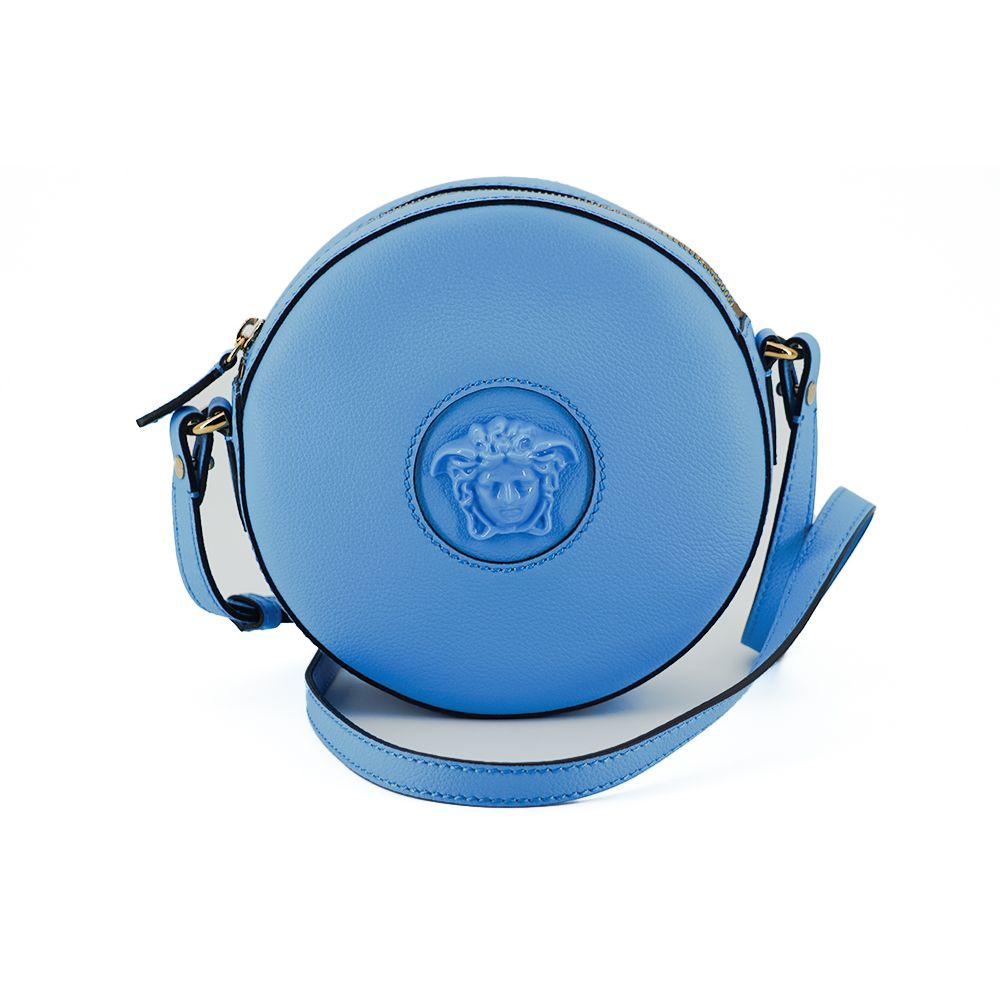 Versace Blue Calf Leather Round Disco Shoulder Bag
