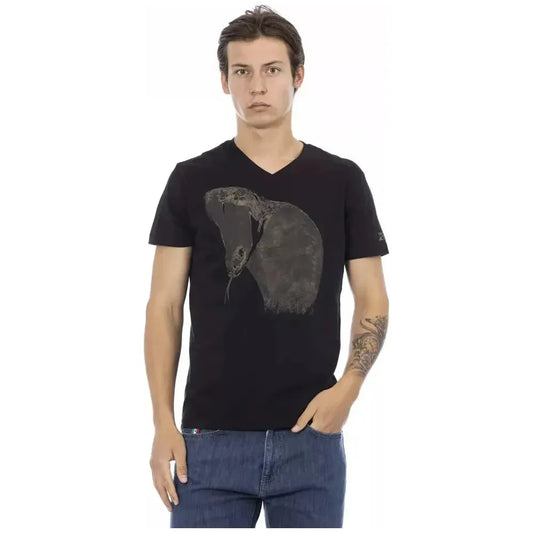 Trussardi Action Black Cotton Men's V-Neck T-Shirt Trussardi Action