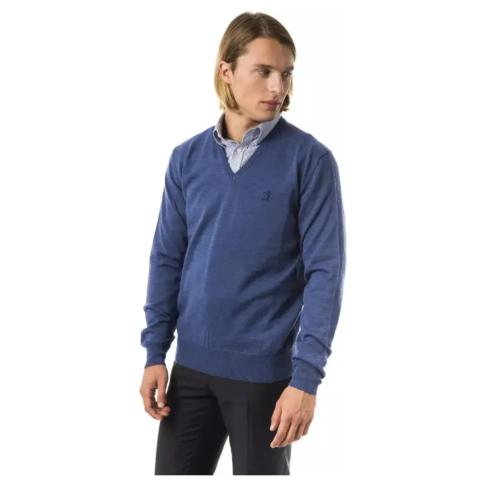 Uominitaliani Blue Merino Wool Men Sweater Uominitaliani