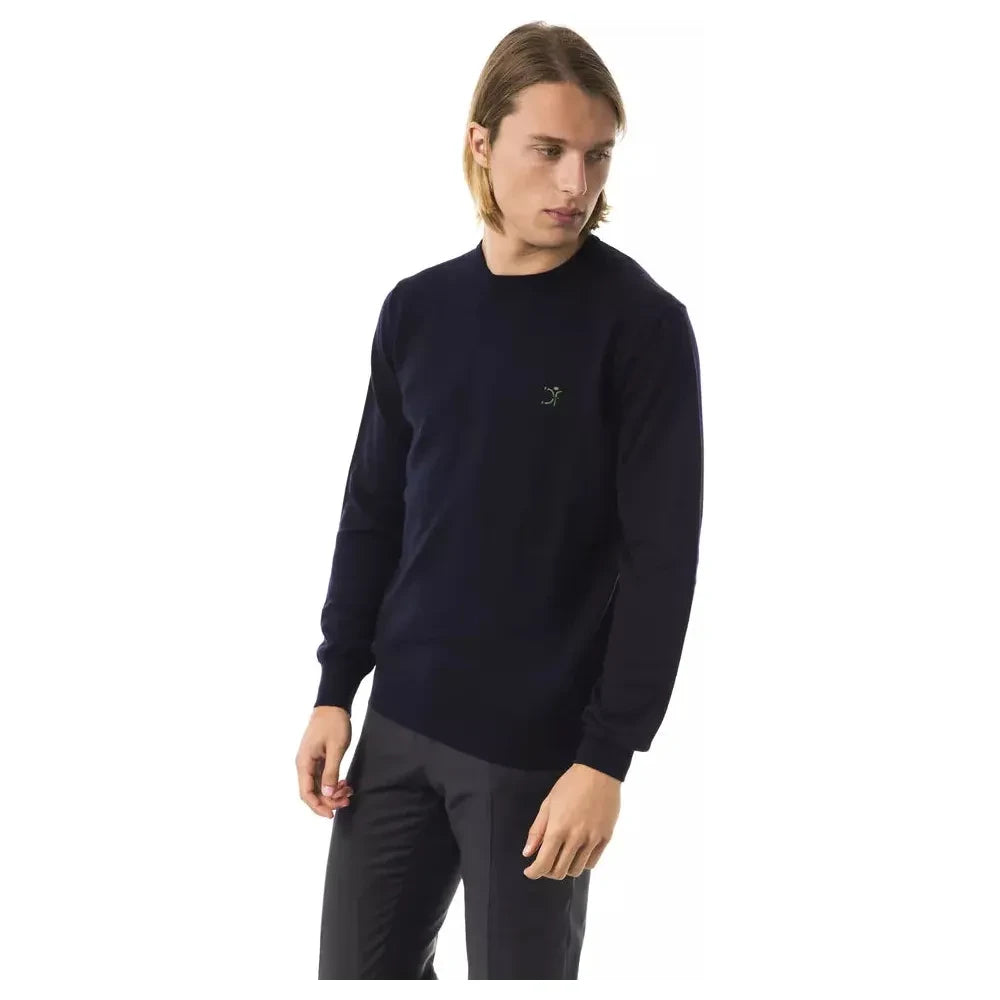 Uominitaliani Blue Merino Wool Men Sweater Uominitaliani