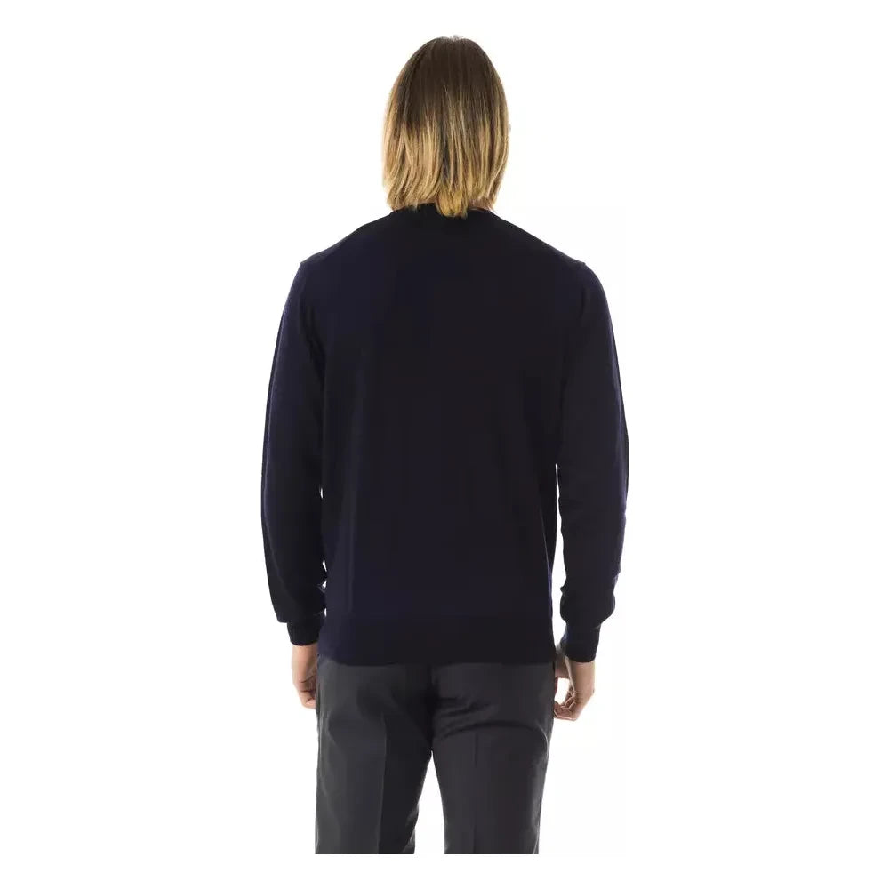 Uominitaliani Blue Merino Wool Men Sweater Uominitaliani