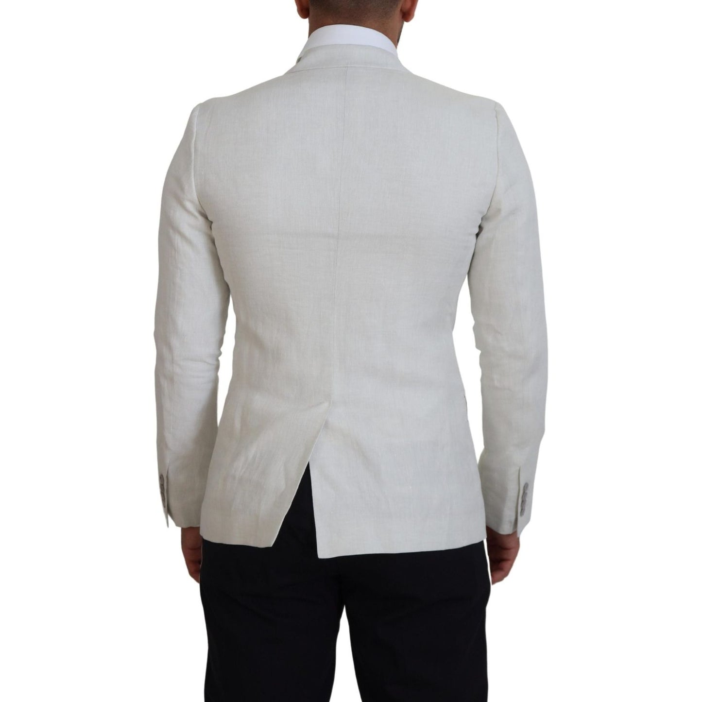 Dolce & Gabbana White Linen Slim Fit Jacket Blazer