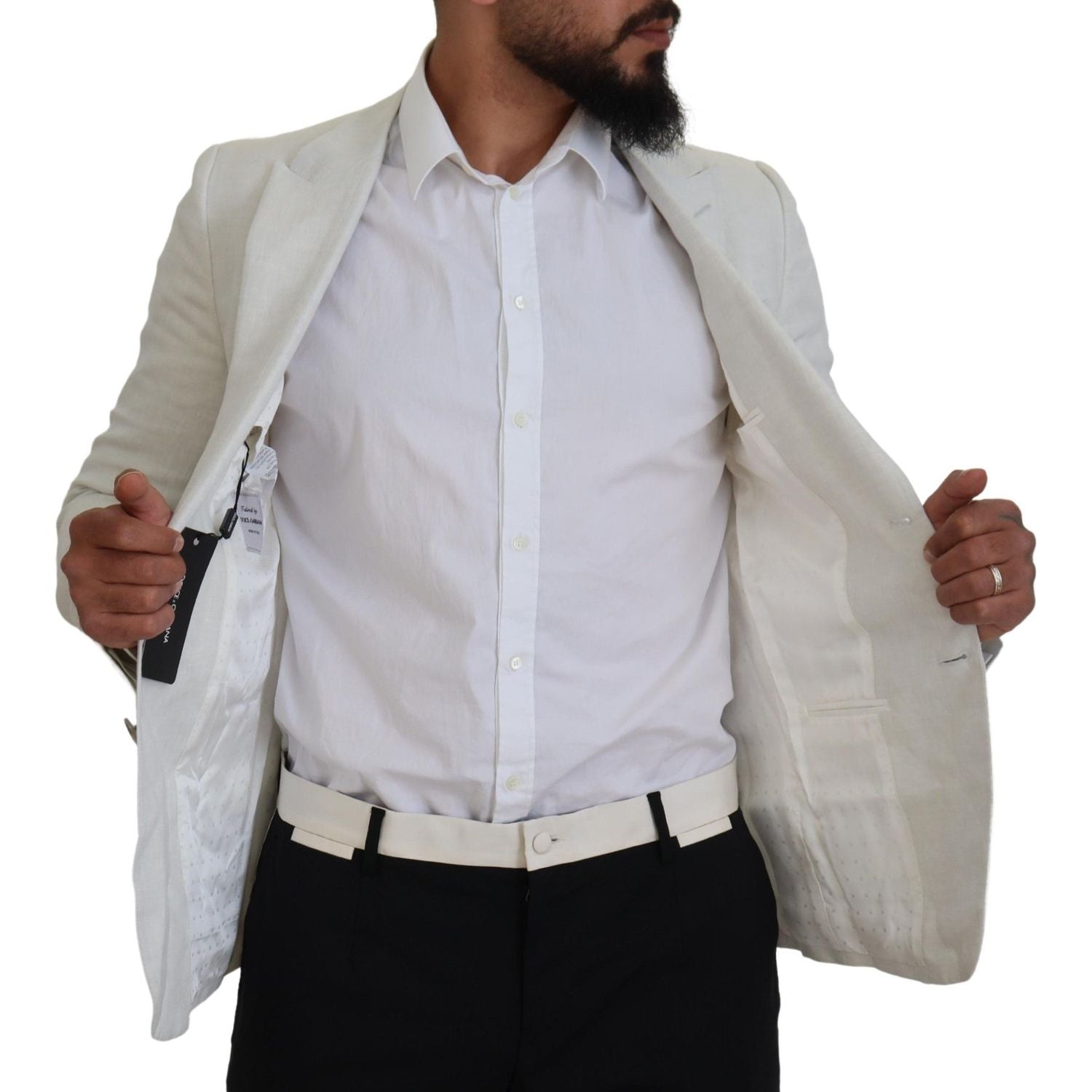 Dolce & Gabbana White Linen Slim Fit Jacket Blazer