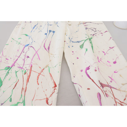 Dolce & Gabbana White Cotton Color Splash Print Denim Pants