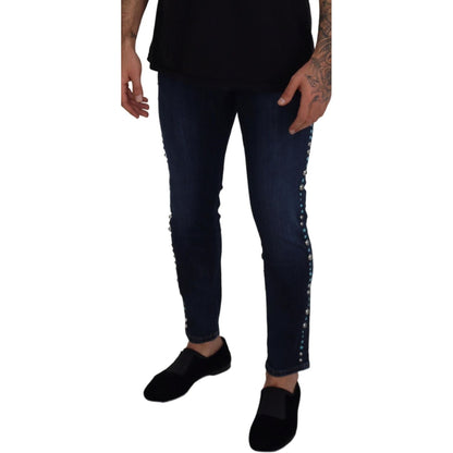 Dolce & Gabbana Blue Cotton Studded Low Waist Denim Jeans