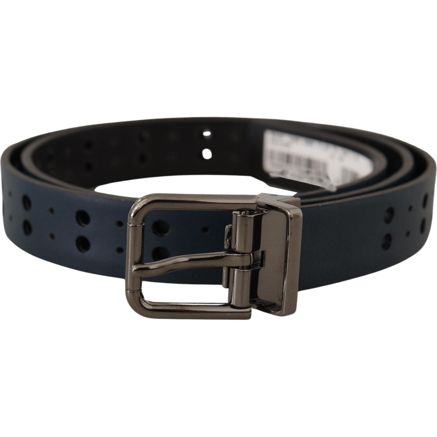 Dolce & Gabbana Blue Perforated Skinny Leather Metal Buckle Belt