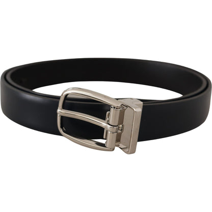 Dolce & Gabbana Black Leather Formal Silver Metal Buckle Belt