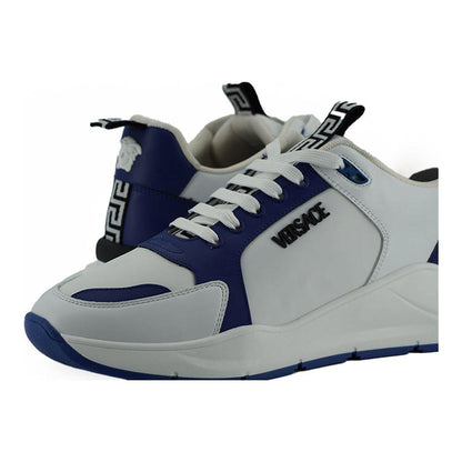 Versace Blue and White Calf Leather Sneakers