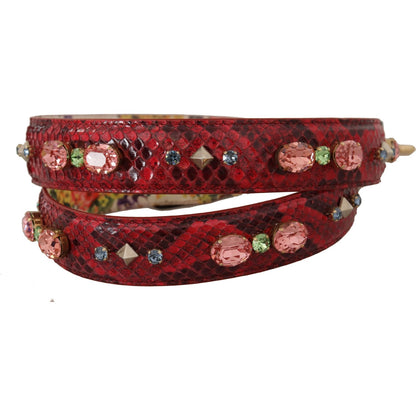 Dolce & Gabbana Red Exotic Leather Crystals Reversible Shoulder Strap