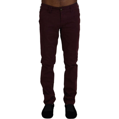 CYCLE Maroon Cotton Stretch Skinny Casual Men Pants