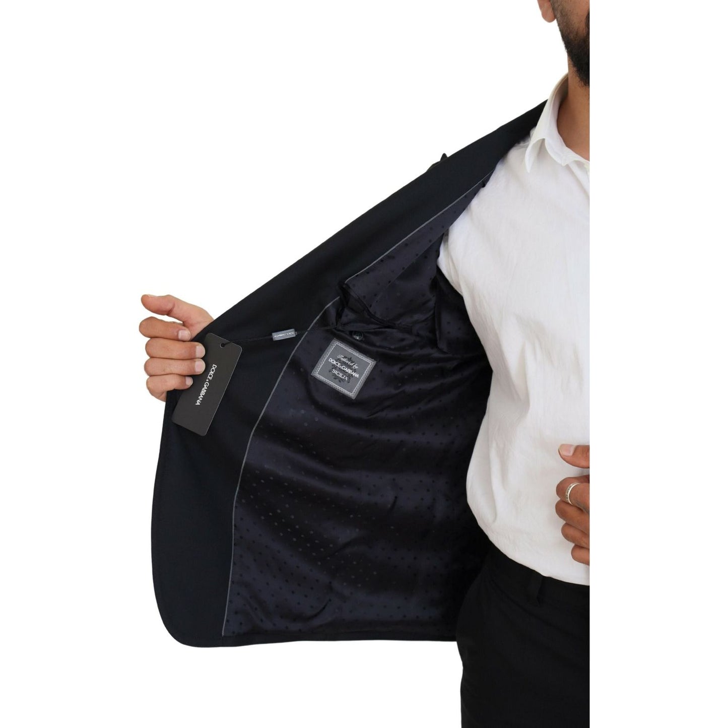Dolce & Gabbana Dark Blue Wool Formal Sicilia Blazer