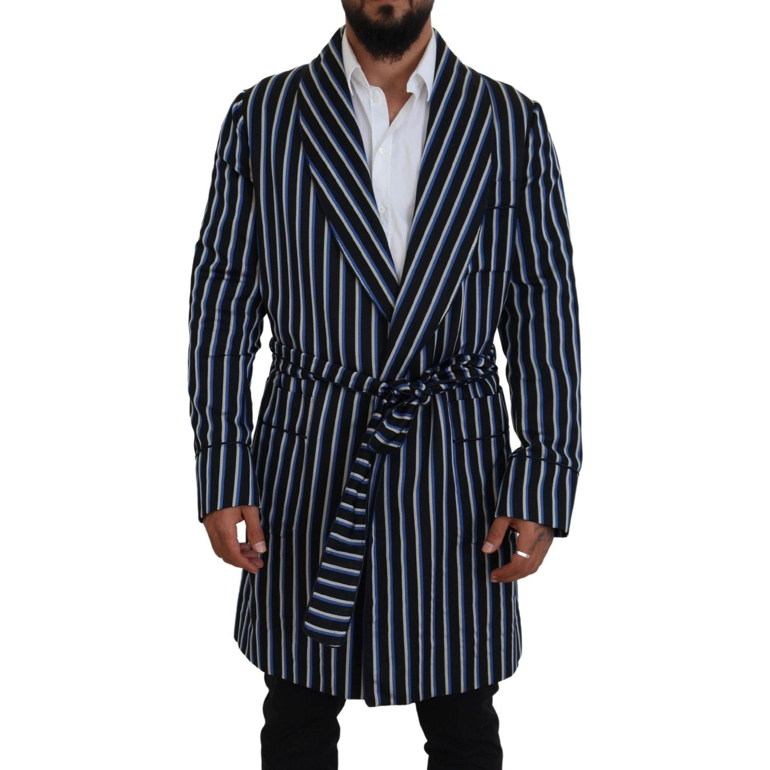 Dolce & Gabbana Black Blue Martini Printed Lining Robe