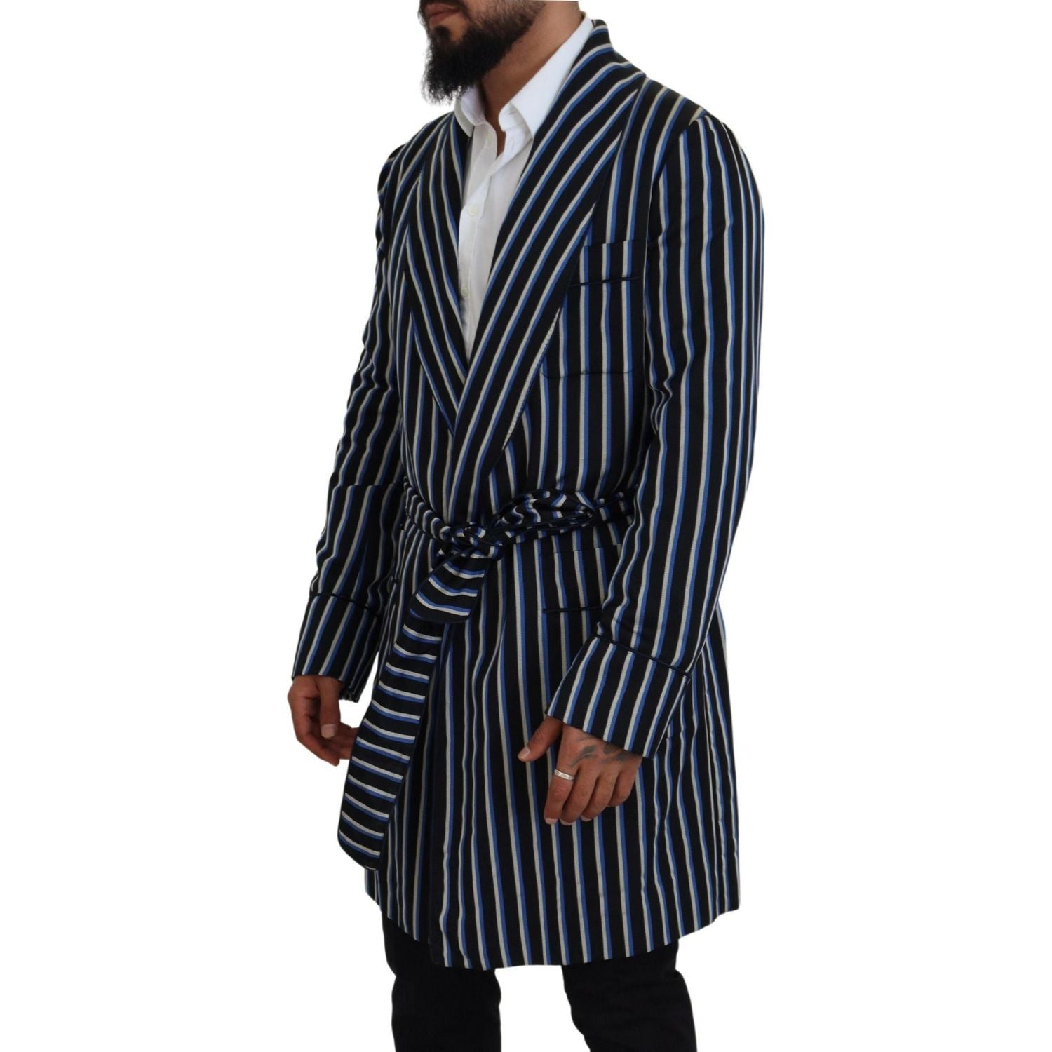 Dolce & Gabbana Black Blue Martini Printed Lining Robe