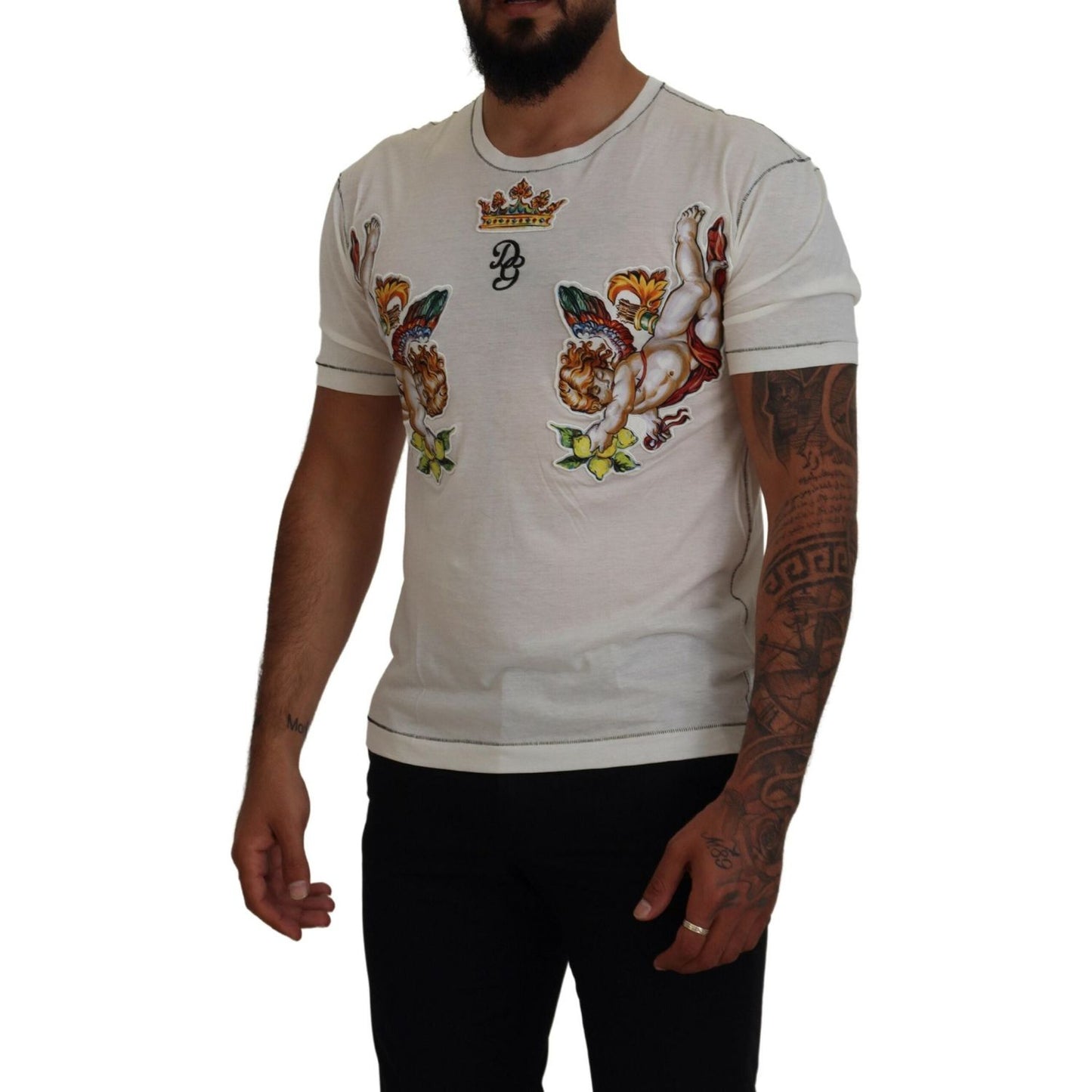 Dolce & Gabbana White Printed Short Sleeves Men T-shirt Dolce & Gabbana