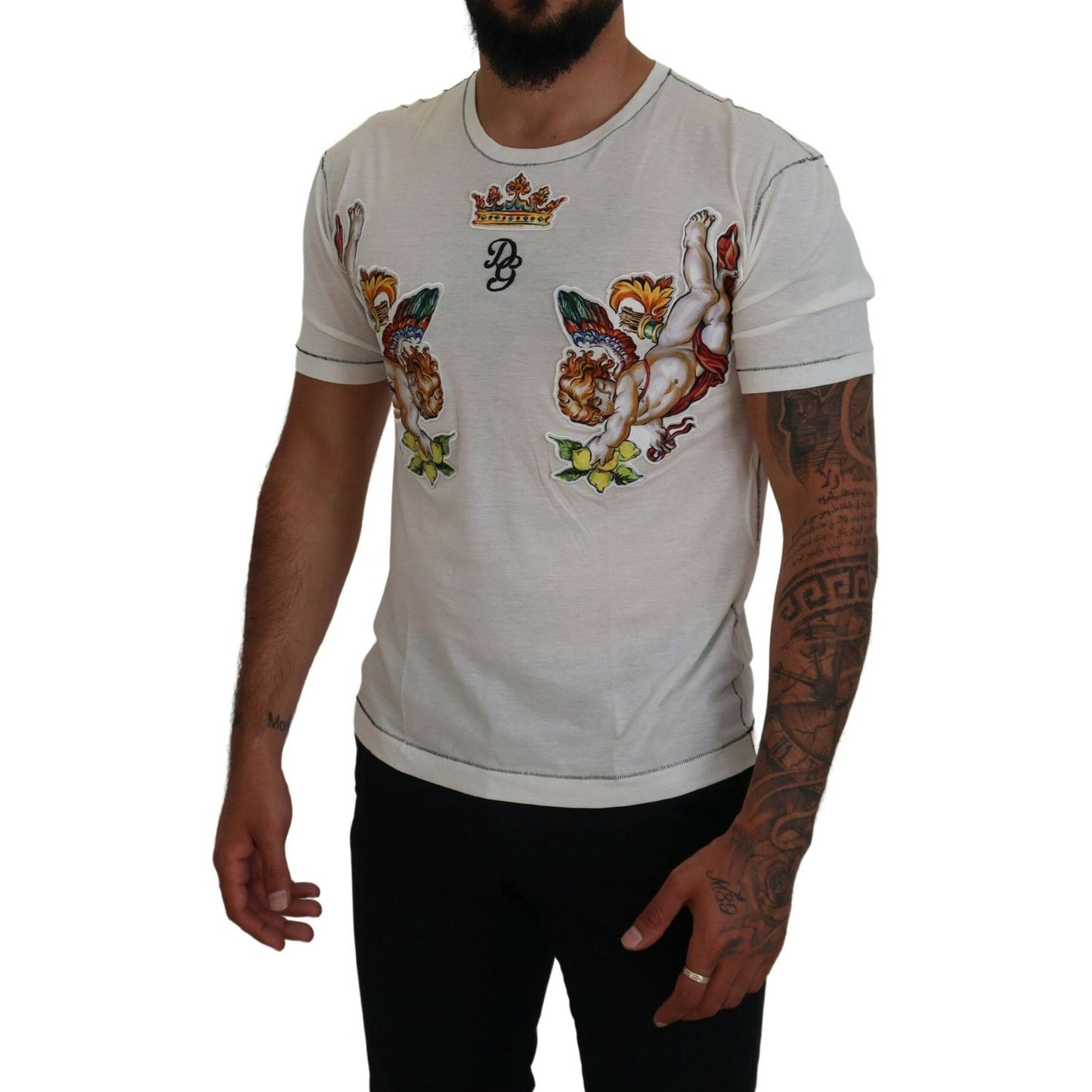 Dolce & Gabbana White Printed Short Sleeves Men T-shirt Dolce & Gabbana