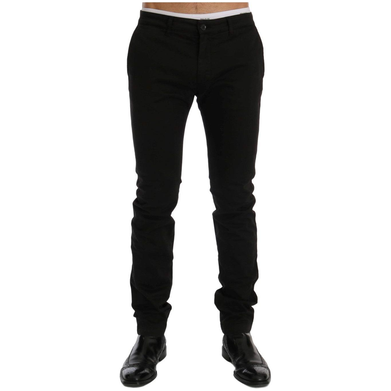 GF Ferre Black Cotton Stretch Chinos Pants