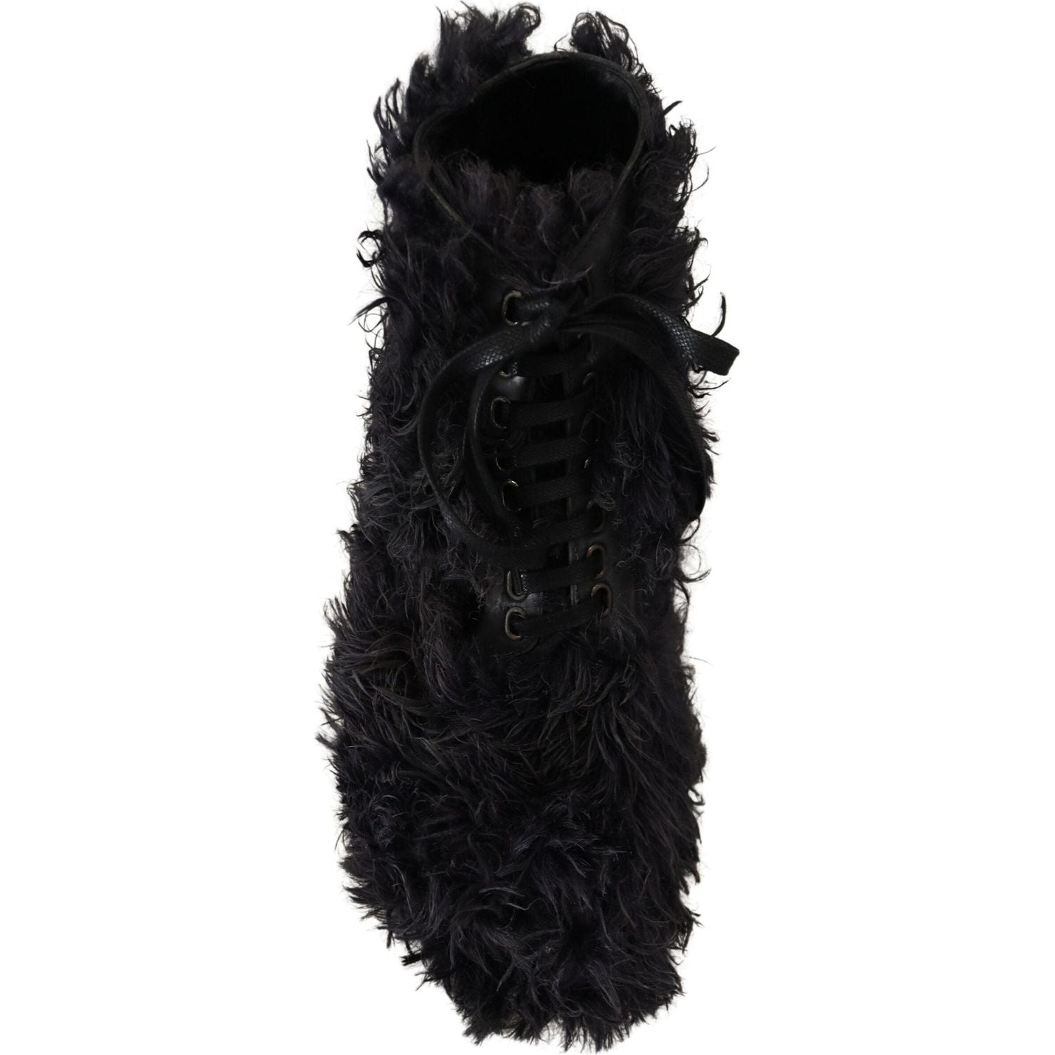 Dolce & Gabbana Black Leather Combat Shearling Boots Shoes