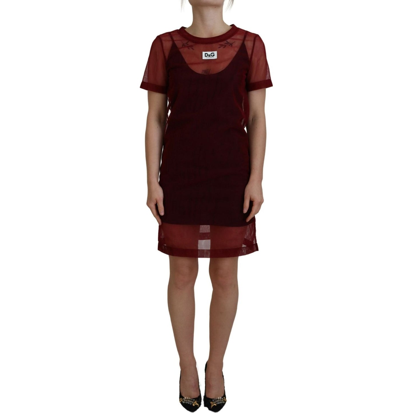 Dolce & Gabbana Maroon Nylon Two Layer Shift Mini Dress Dolce & Gabbana